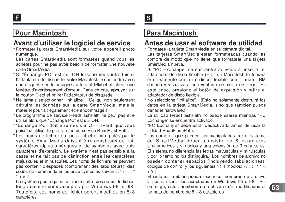 Olympus MAFP-1E manual Pour Macintosh Avant d’utiliser le logiciel de service 