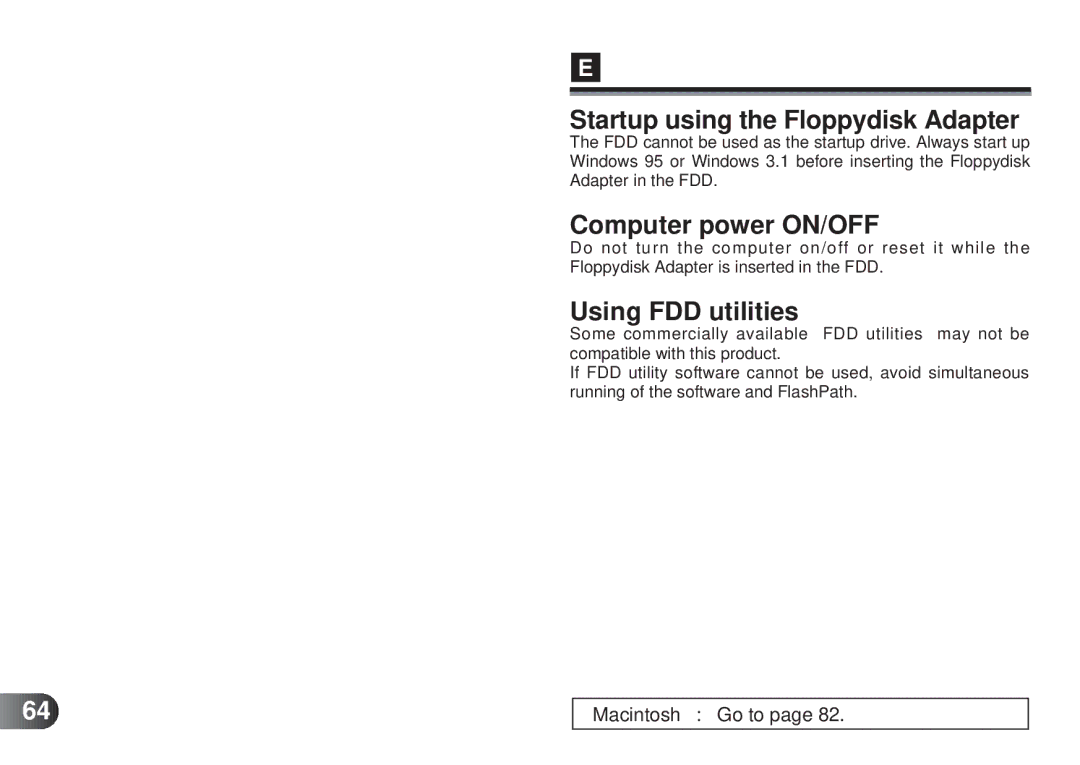 Olympus MAFP-1E manual Startup using the Floppydisk Adapter, Computer power ON/OFF, Using FDD utilities 