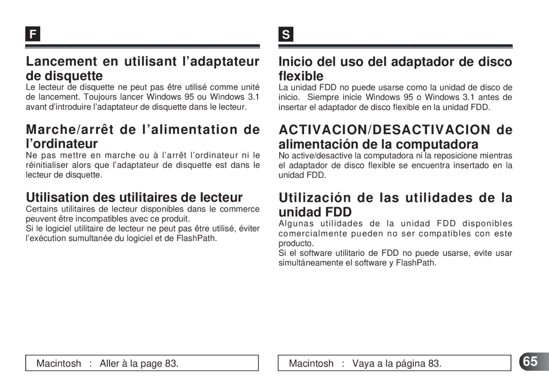 Olympus MAFP-1E manual Lancement en utilisant l’adaptateur de disquette, Inicio del uso del adaptador de disco flexible 