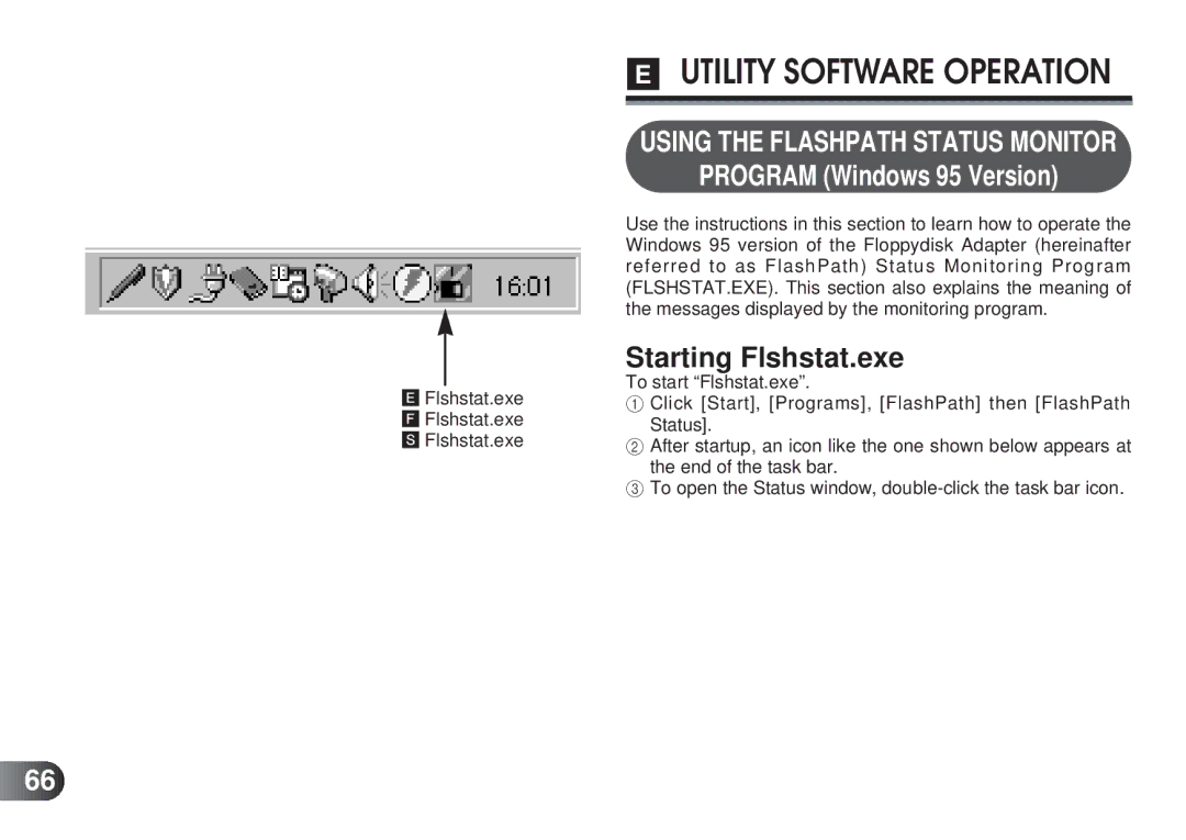 Olympus MAFP-1E manual Program Windows 95 Version, Starting Flshstat.exe 