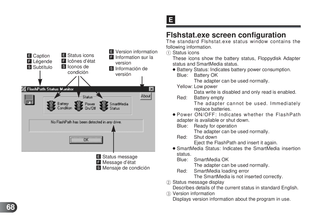 Olympus MAFP-1E manual Flshstat.exe screen configuration 