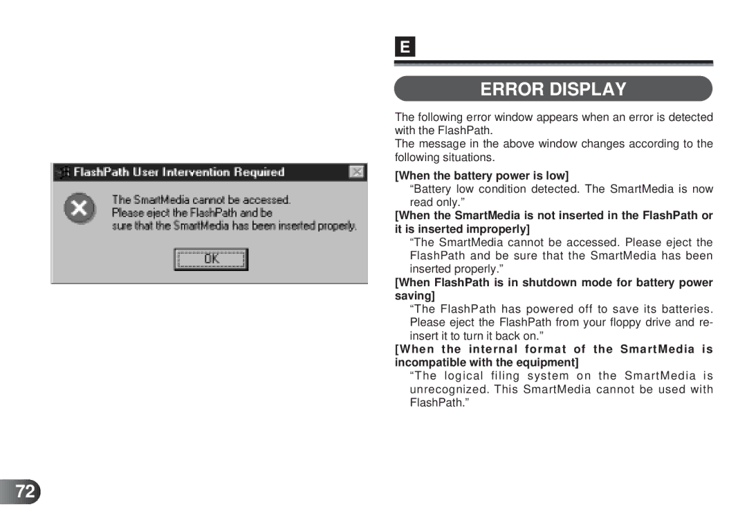 Olympus MAFP-1E manual Error Display, When the battery power is low 