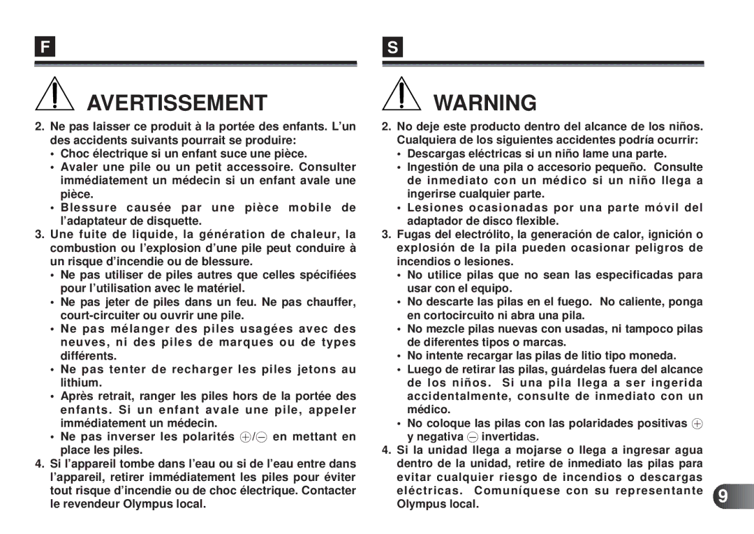 Olympus MAFP-1E manual Eléctricas. Comuníquese con su representante 9 Olympus local 