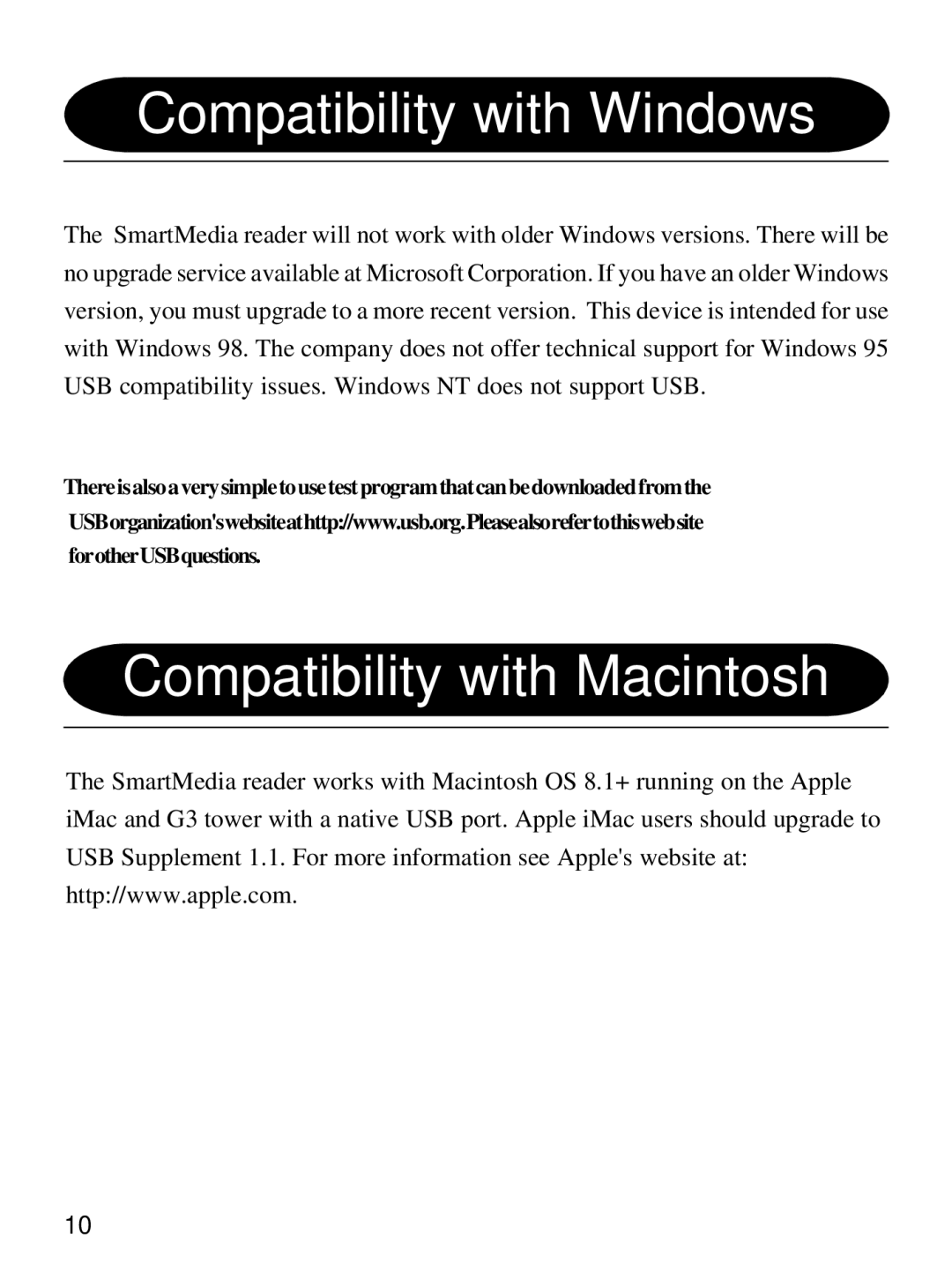 Olympus MAUSB-1 user manual Compatibility with Windows, Compatibility with Macintosh 