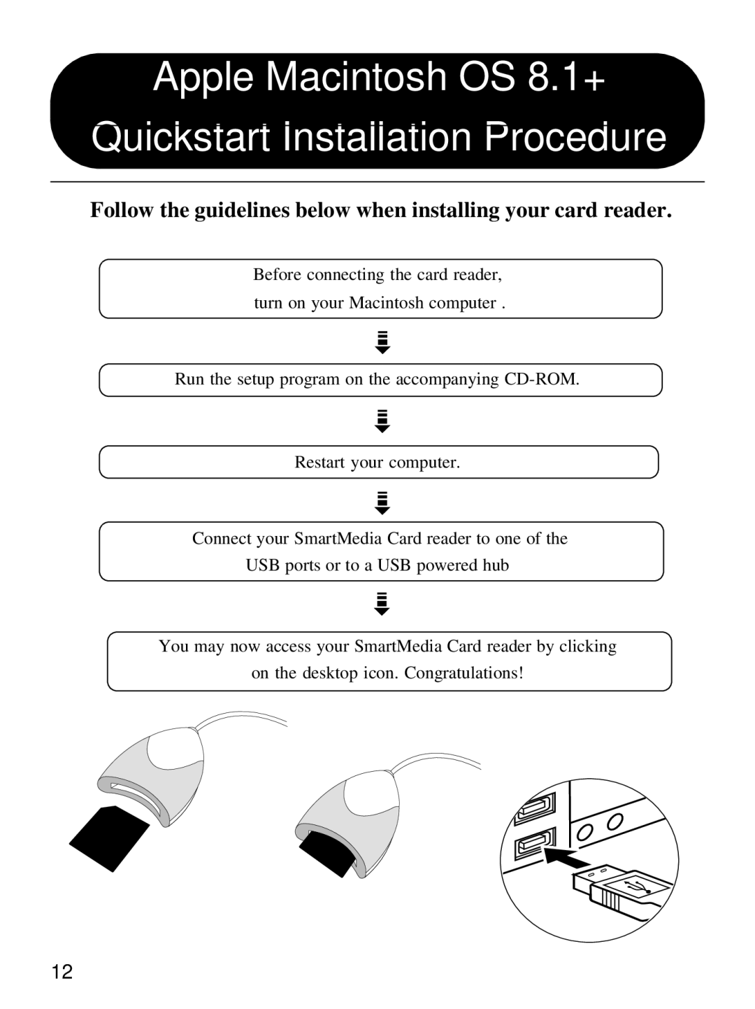 Olympus MAUSB-1 user manual Apple Macintosh OS 8.1+ Quickstart Installation Procedure 