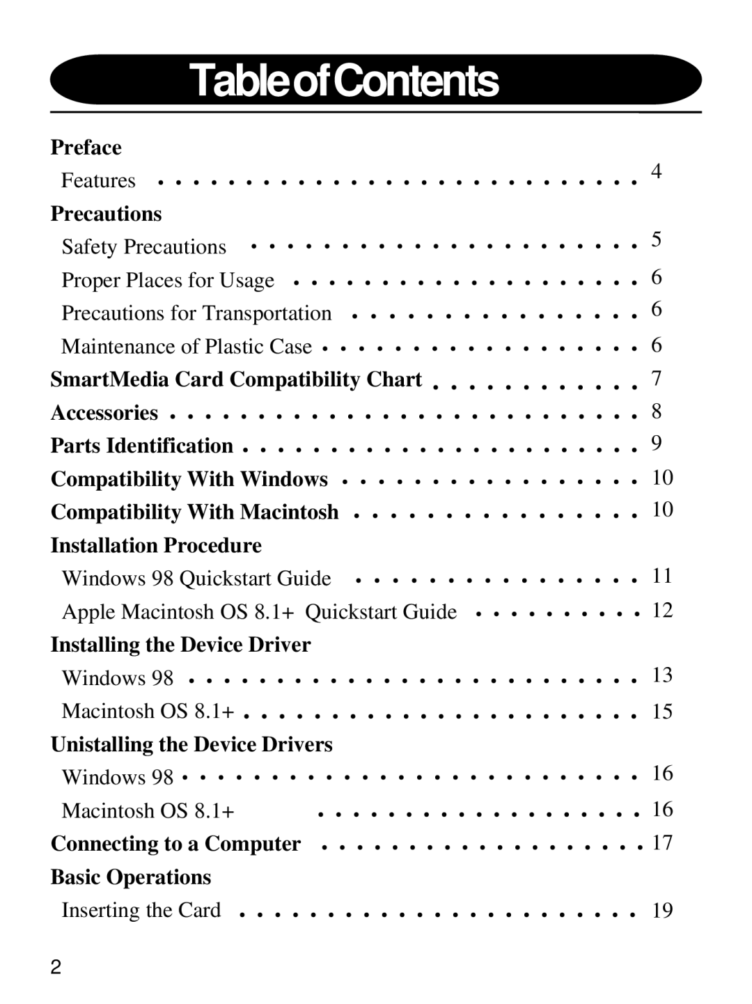 Olympus MAUSB-1 user manual TableofContents 