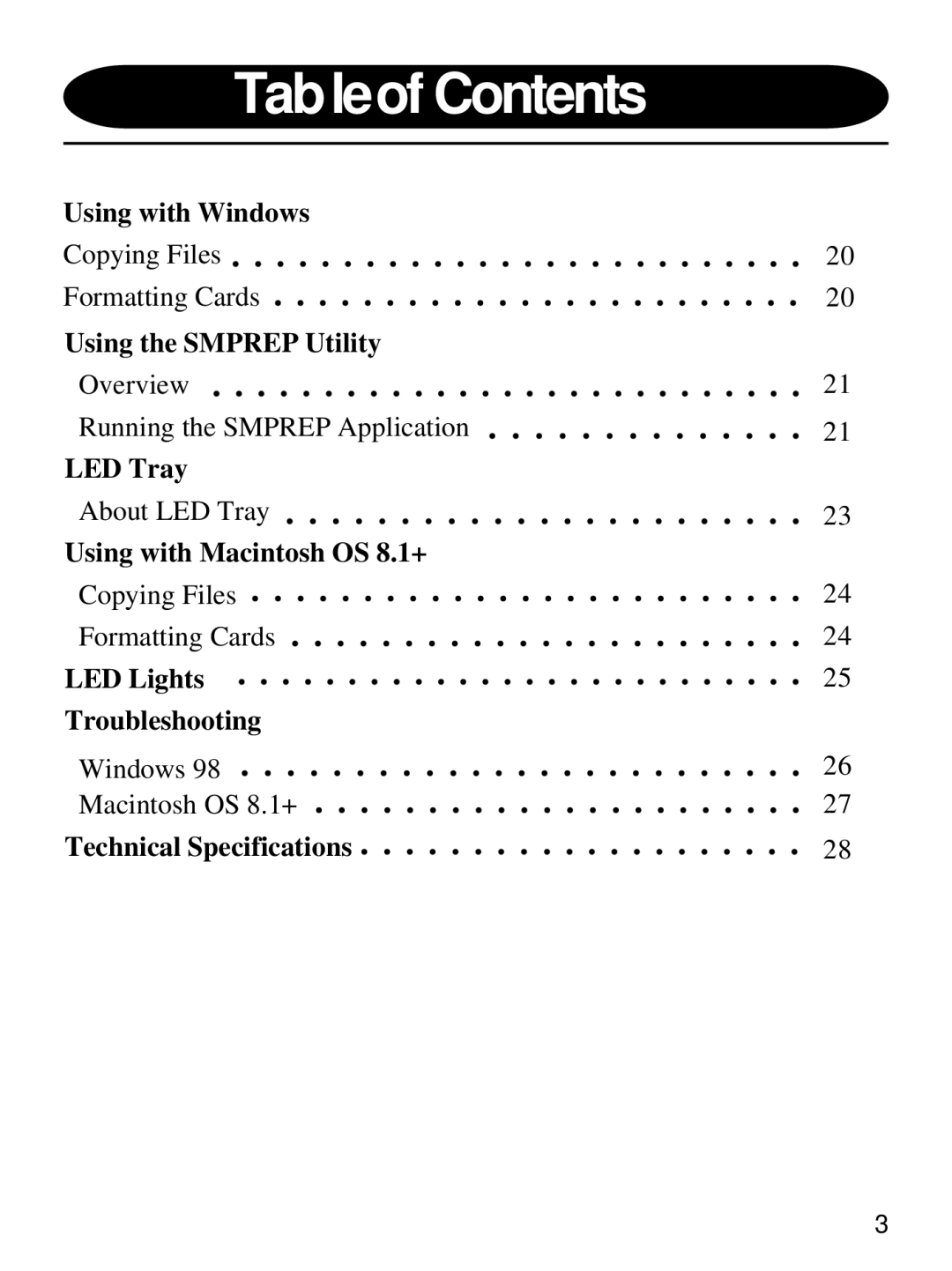 Olympus MAUSB-1 user manual Tableof Contents 