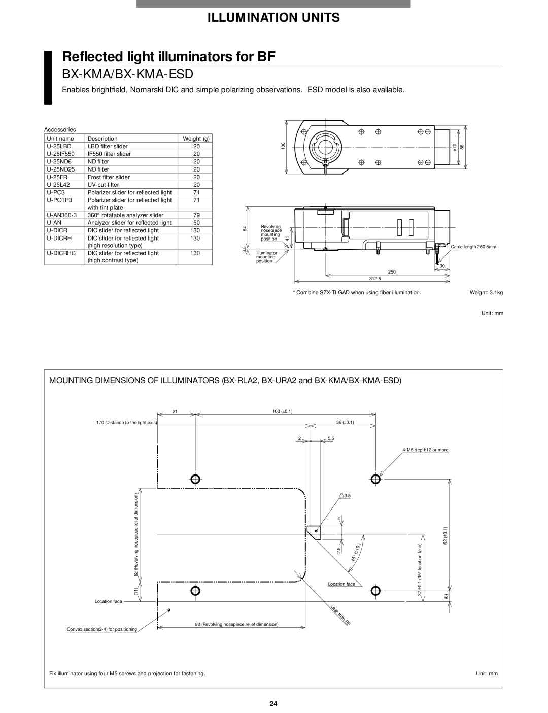 Olympus Microscope manual Reflected light illuminators for BF, Bx-Kma/Bx-Kma-Esd, Less, Than 