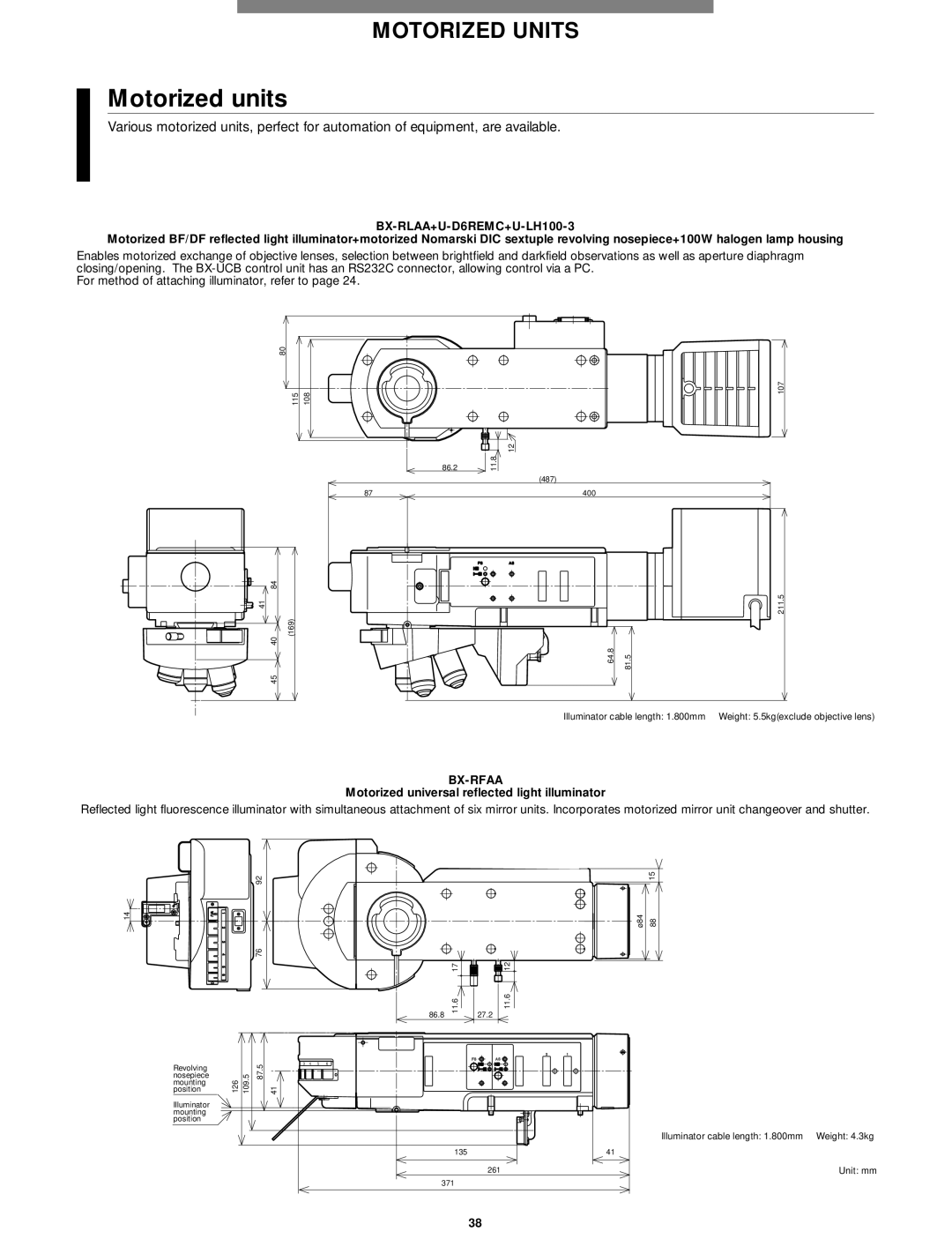 Olympus Microscope manual Motorized units, BX-RLAA+U-D6REMC+U-LH100-3, Bx-Rfaa 