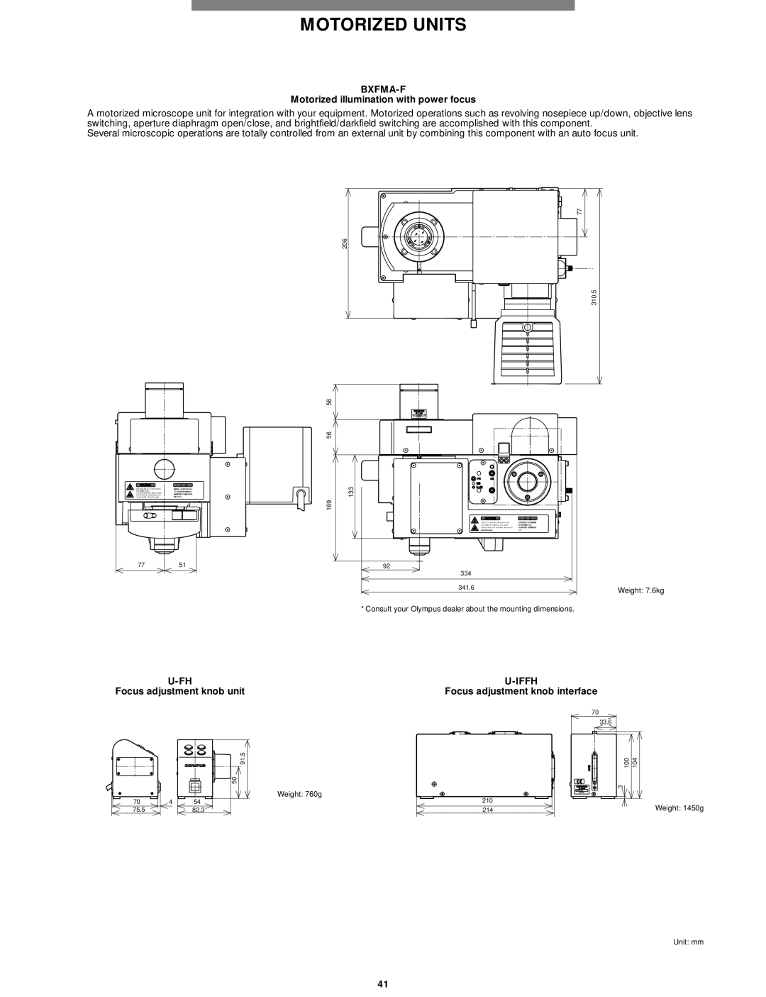 Olympus Microscope manual Bxfma-F, Focus adjustment knob unit, Iffh, Focus adjustment knob interface 