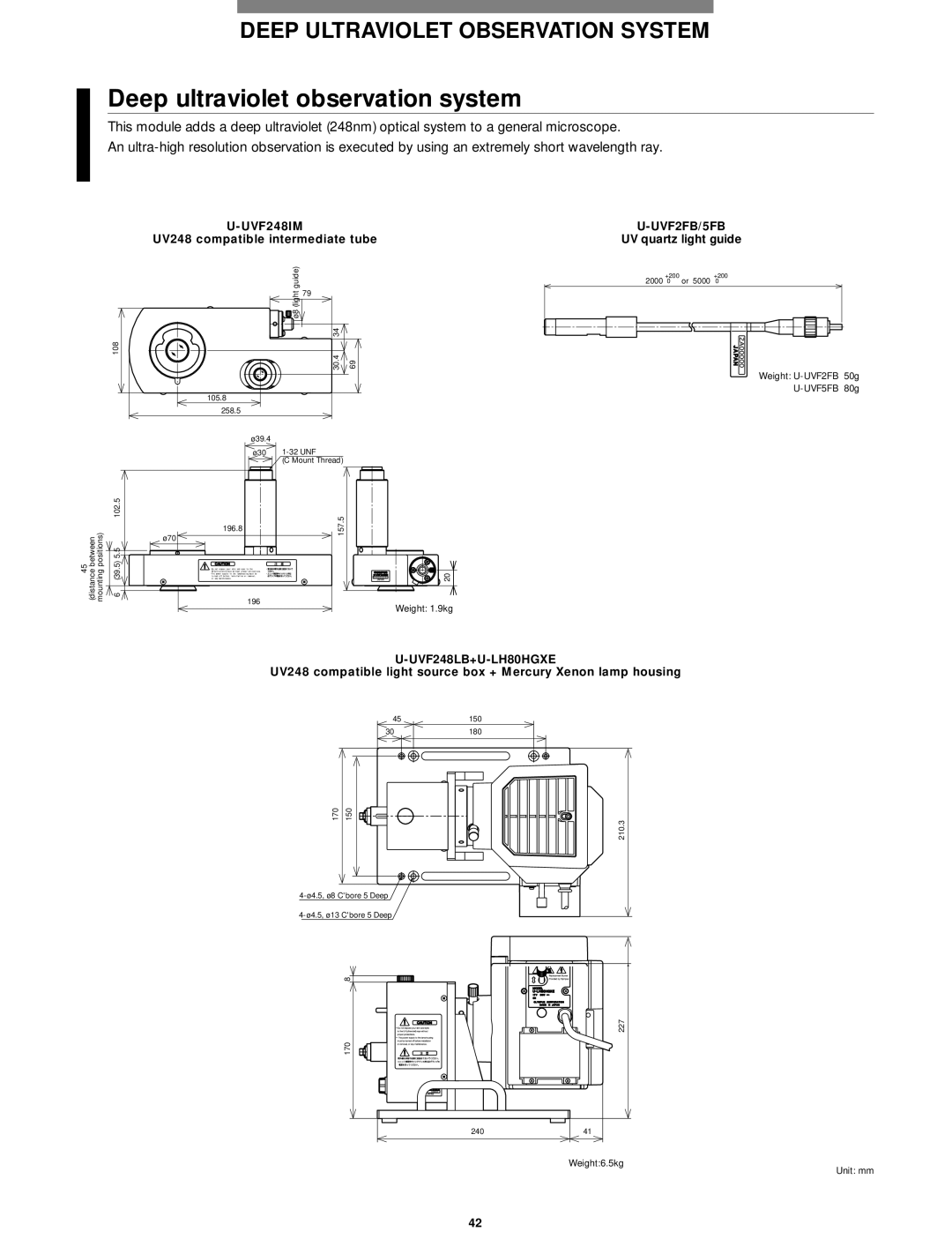 Olympus Microscope manual Deep ultraviolet observation system, UVF248IM, UVF2FB/5FB, UVF248LB+U-LH80HGXE 