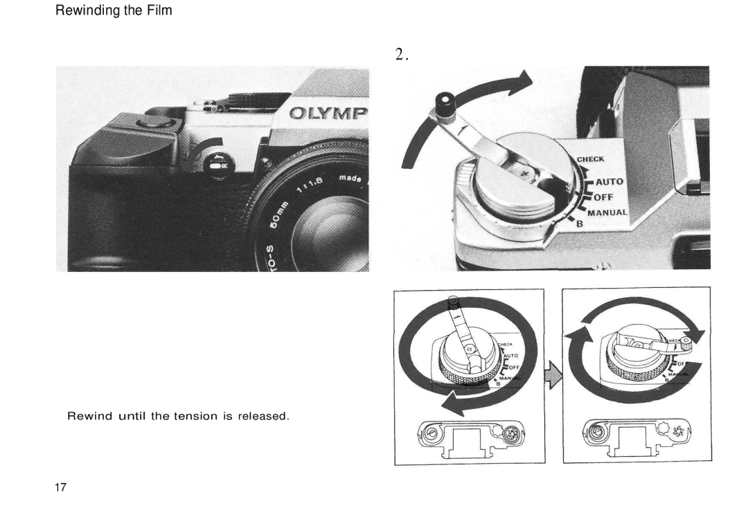 Olympus Motor Drive 2 manual Rewinding the Film 