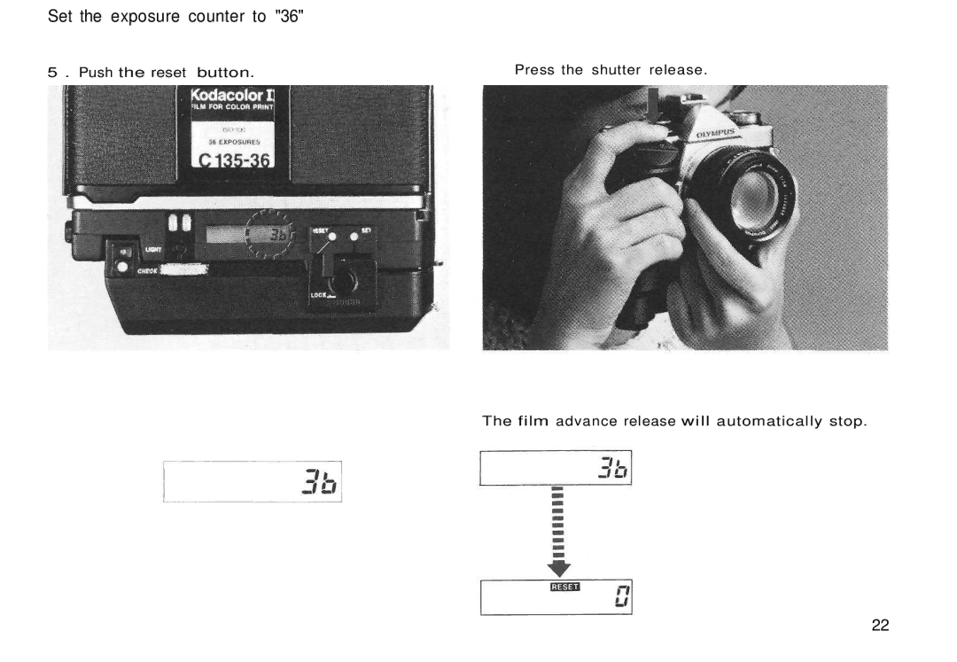 Olympus Motor Drive 2 manual Set the exposure counter to 