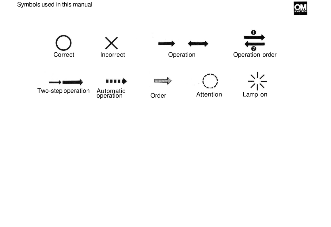 Olympus Motor Drive 2 Symbols used in this manual Correct Incorrect Operation 