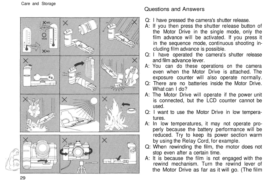 Olympus Motor Drive 2 manual Care and Storage 