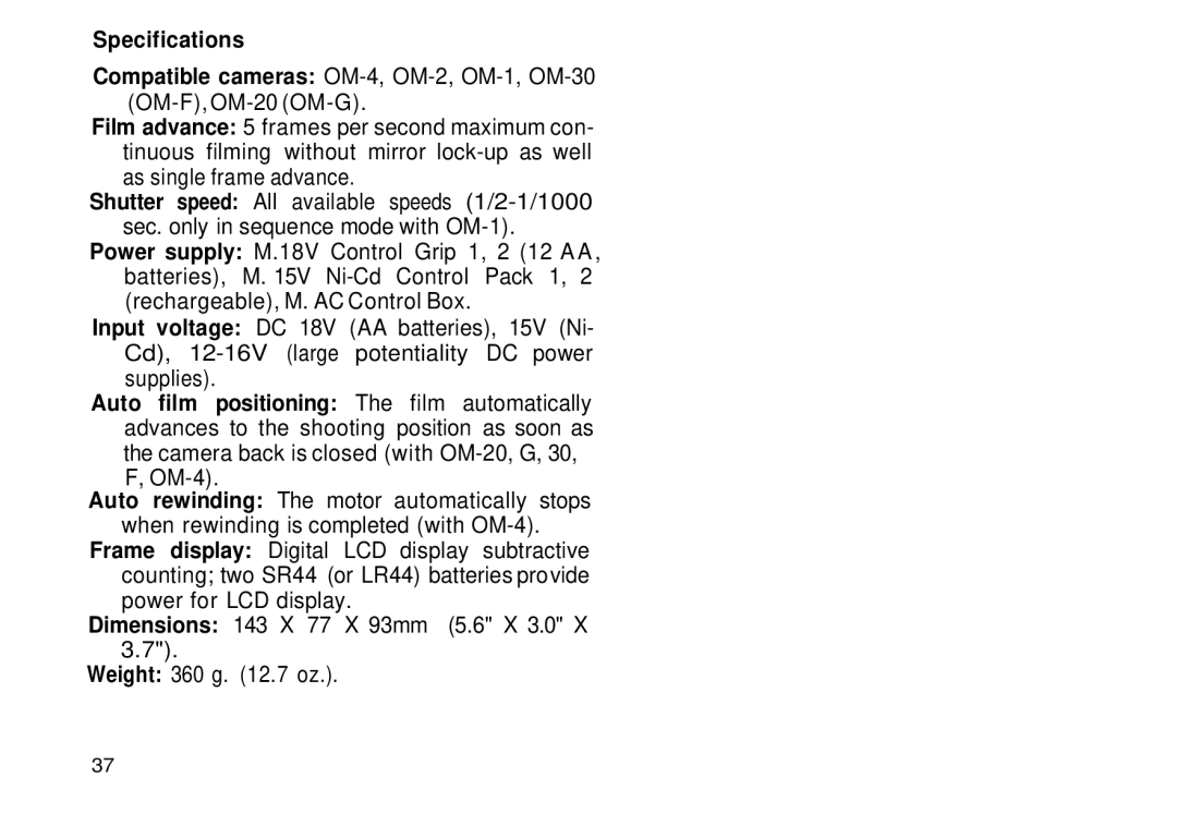 Olympus Motor Drive 2 manual 