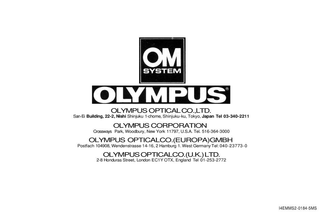 Olympus Motor Drive 2 manual Olympus Corporation 