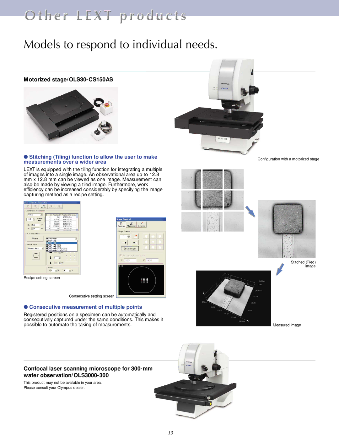 Olympus OLS3100 manual Models to respond to individual needs, Consecutive measurement of multiple points 