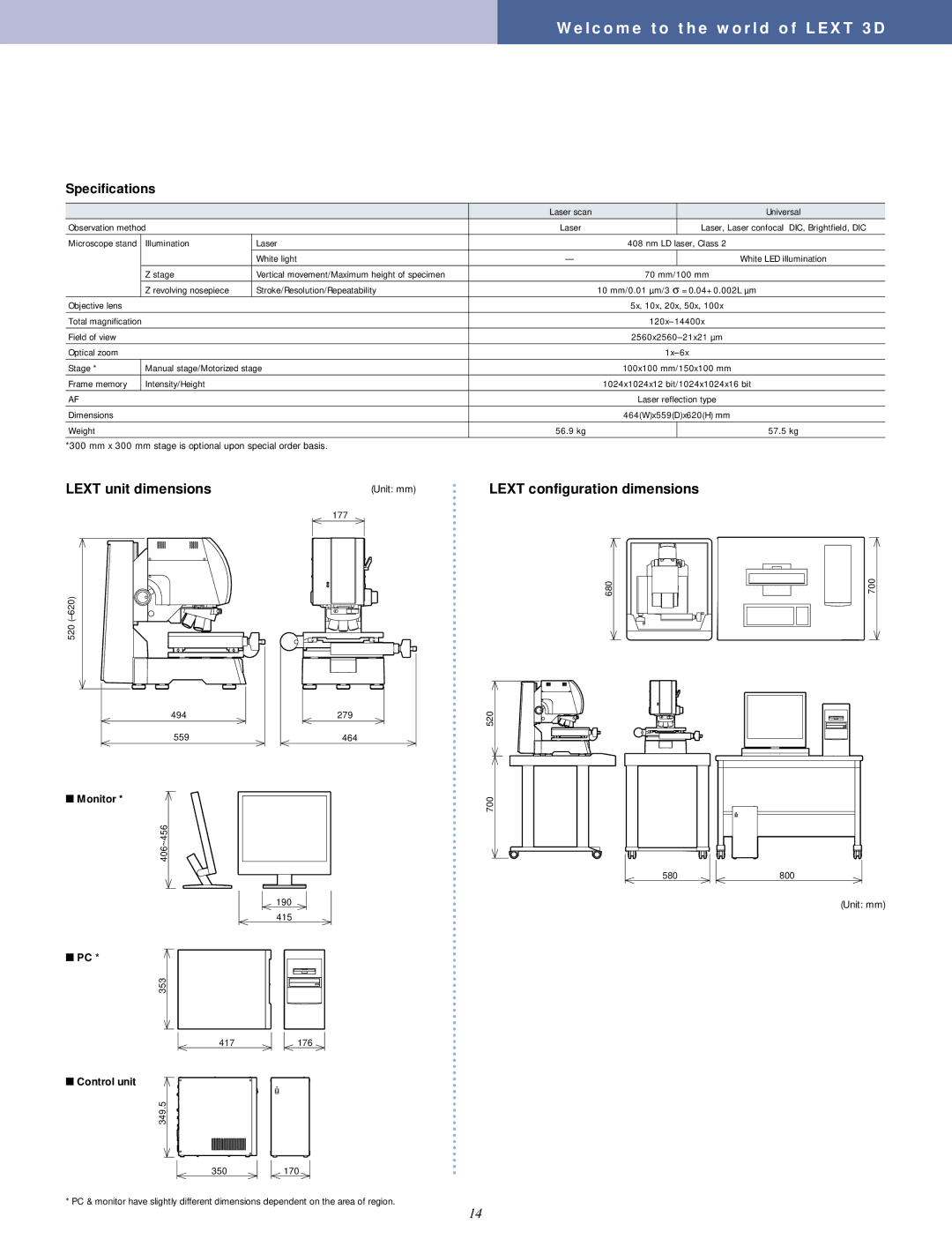 Olympus OLS3100 manual Lext unit dimensions 