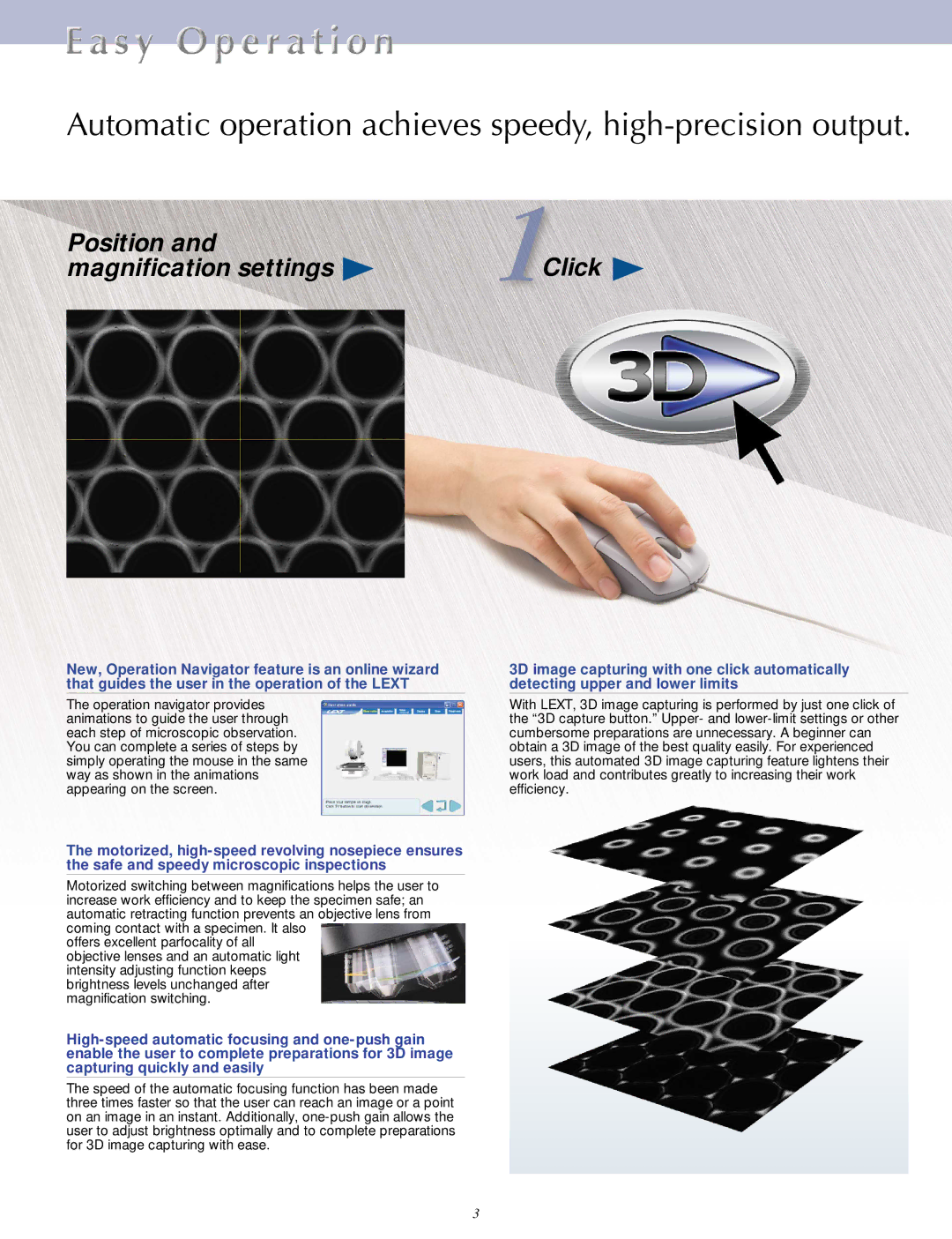 Olympus OLS3100 manual Automatic operation achieves speedy, high-precision output, Magnification settings 