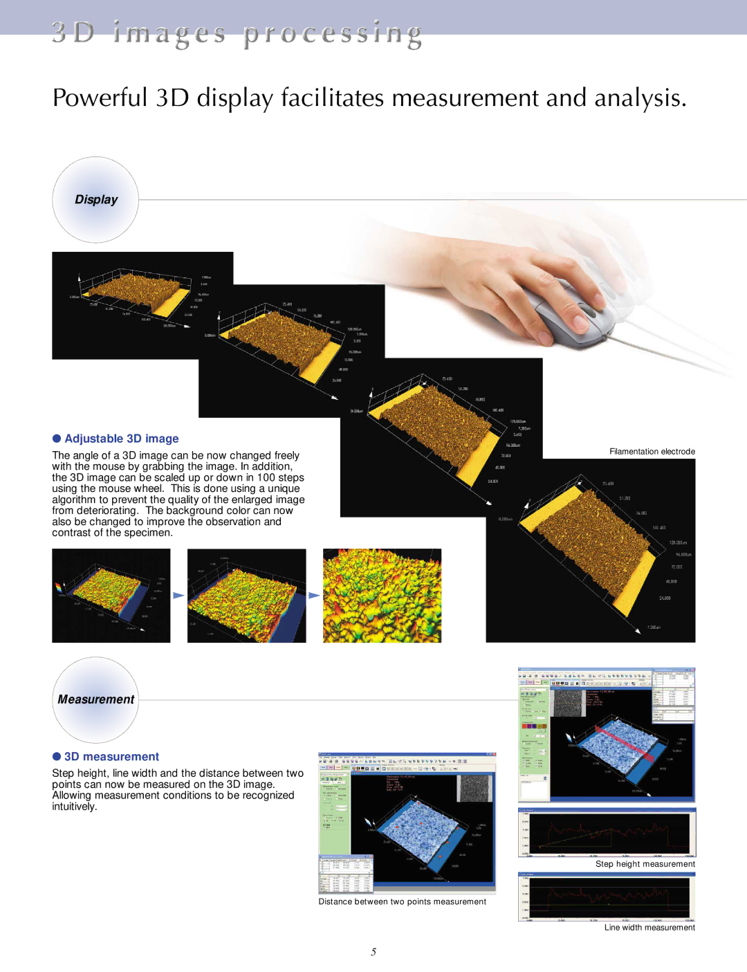 Olympus OLS3100 manual Powerful 3D display facilitates measurement and analysis, Adjustable 3D image, 3D measurement 