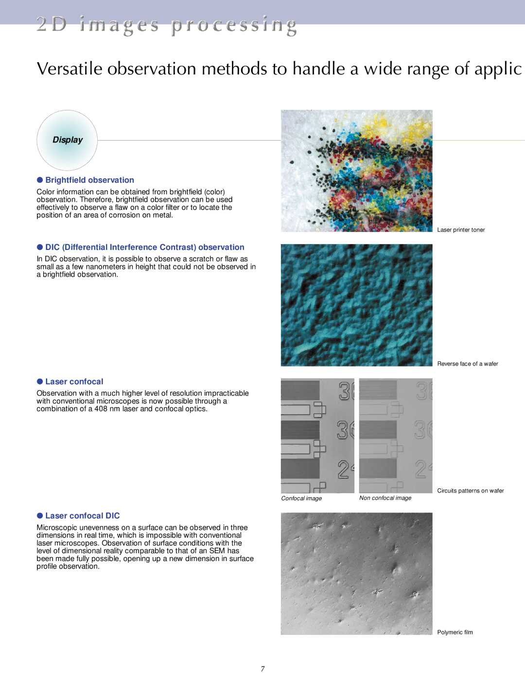 Olympus OLS3100 manual Brightfield observation, DIC Differential Interference Contrast observation, Laser confocal 