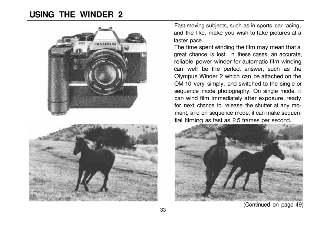 Olympus OM-10 manual Using the Winder 