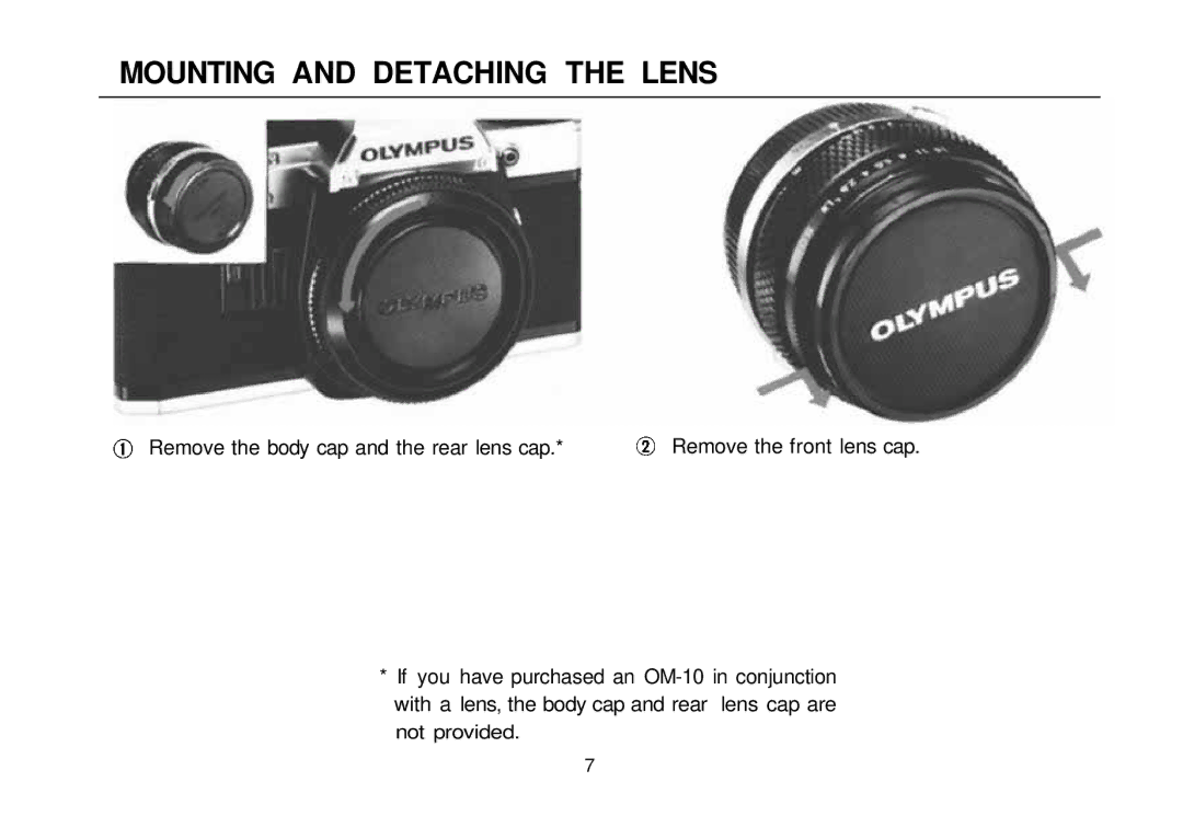 Olympus OM-10 manual Mounting and Detaching the Lens 