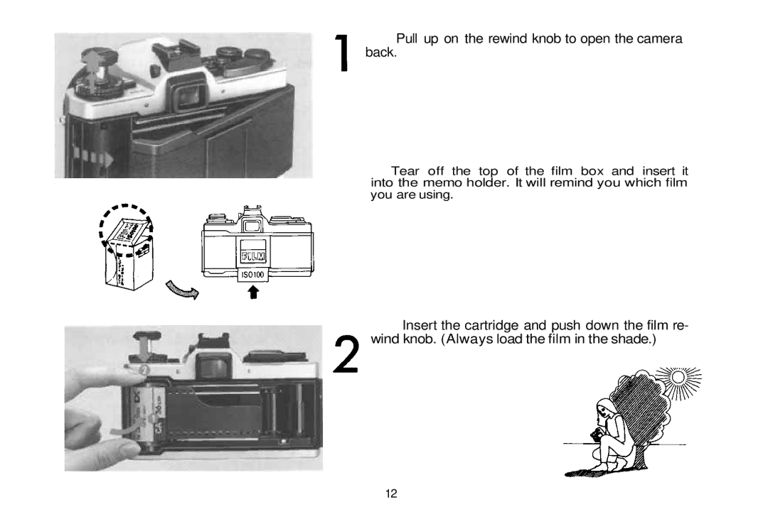 Olympus 101200, om-4t manual Pull up on the rewind knob to open the camera back 