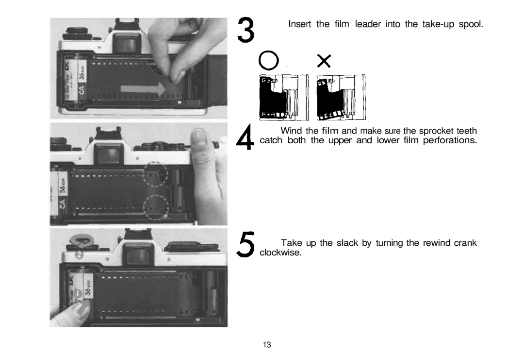 Olympus om-4t, 101200 manual Insert the film leader into the take-up spool 