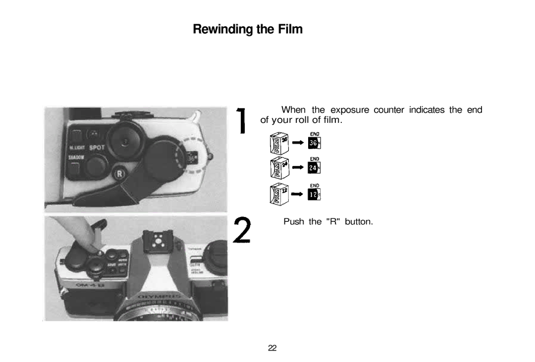 Olympus 101200, om-4t manual Rewinding the Film 