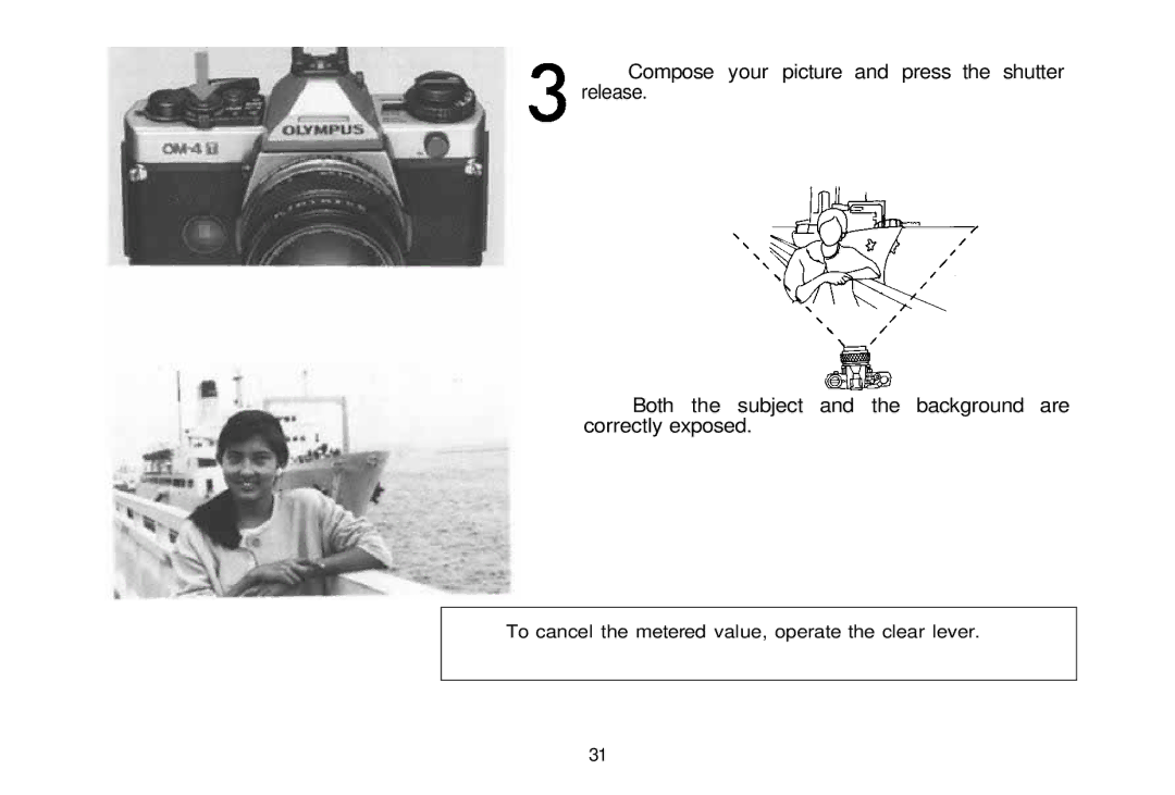 Olympus om-4t, 101200 manual To cancel the metered value, operate the clear lever 