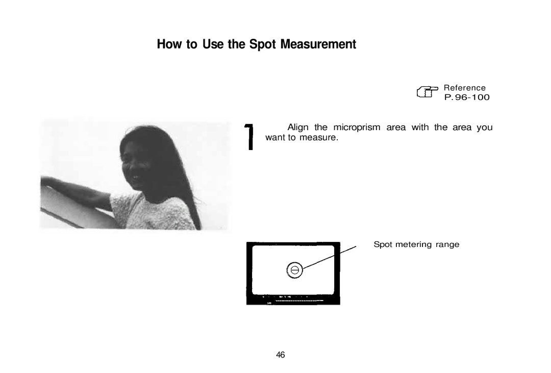 Olympus 101200, om-4t manual Align the microprism area with the area you want to measure 