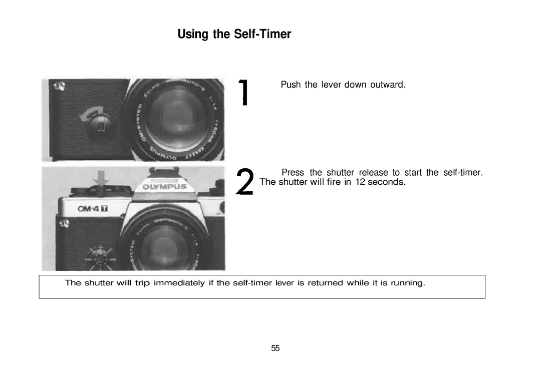 Olympus om-4t, 101200 manual Using the Self-Timer 