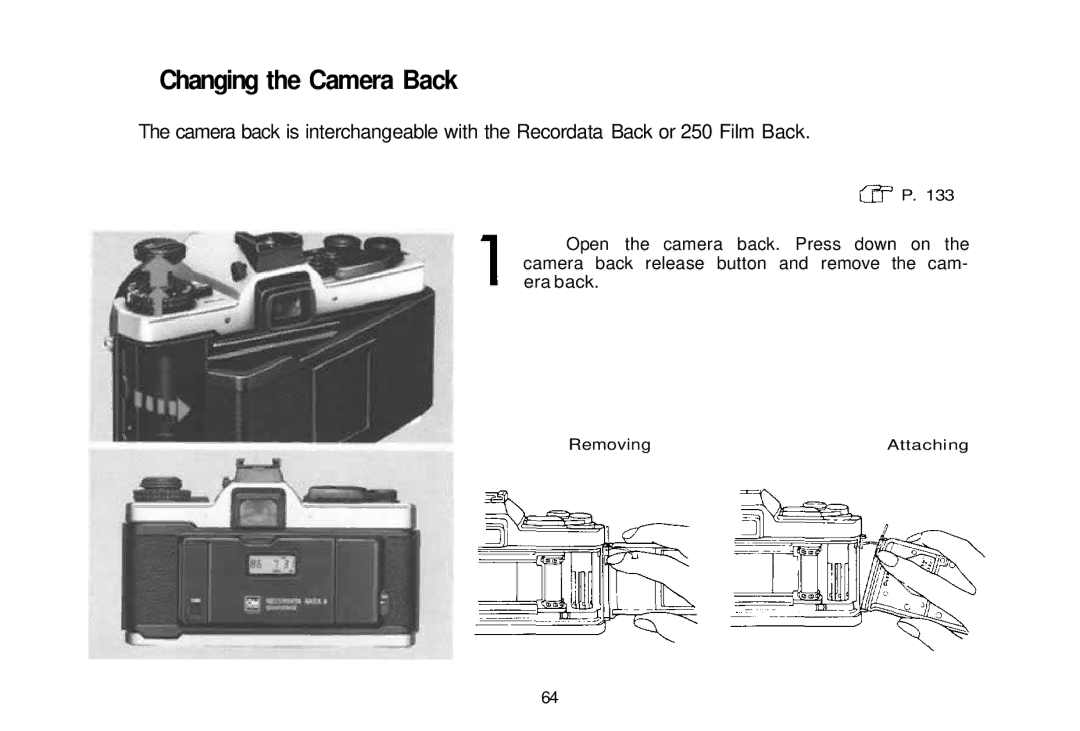 Olympus 101200, om-4t manual Changing the Camera Back 