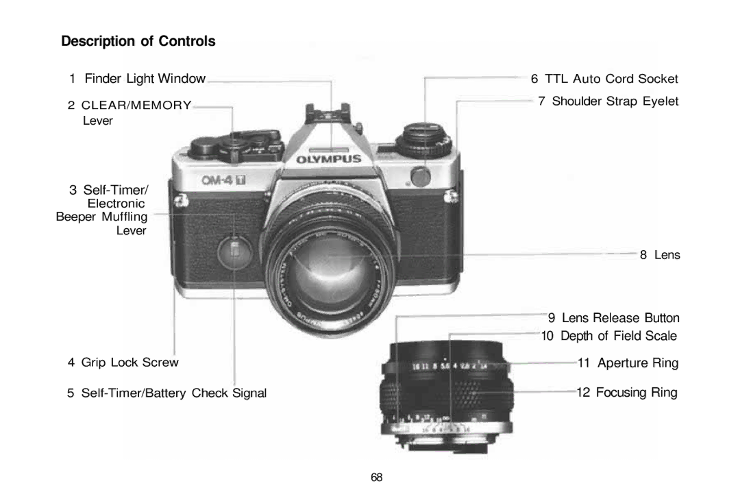 Olympus 101200, om-4t manual Description of Controls 