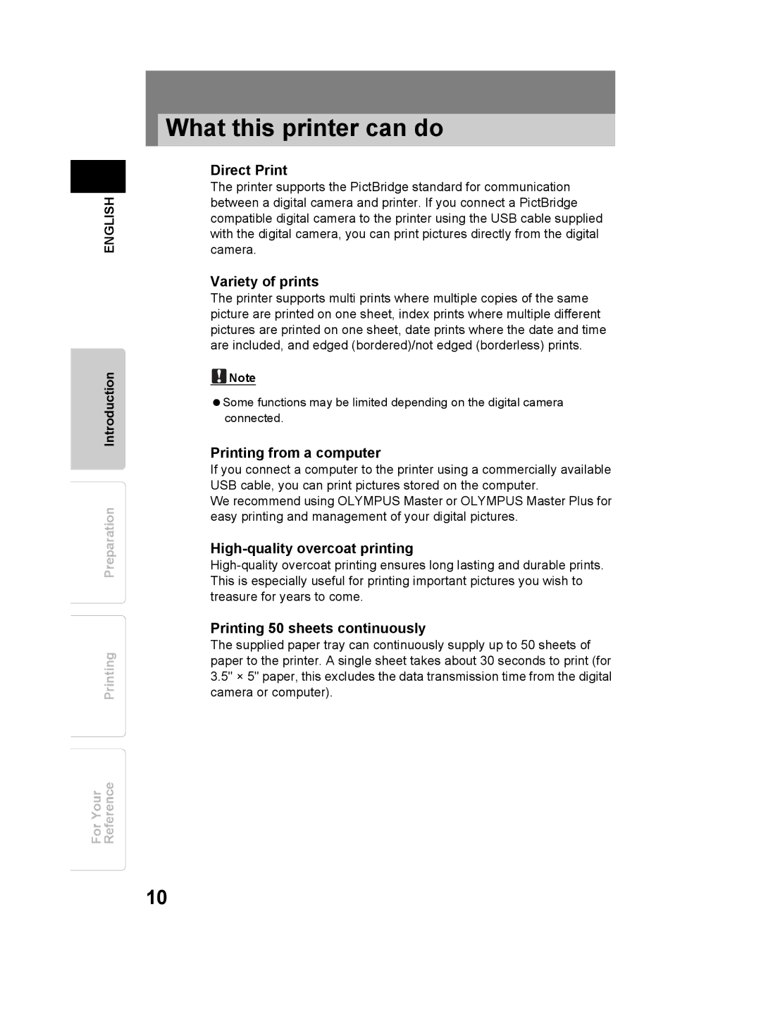 Olympus P-11 instruction manual What this printer can do, Direct Print 