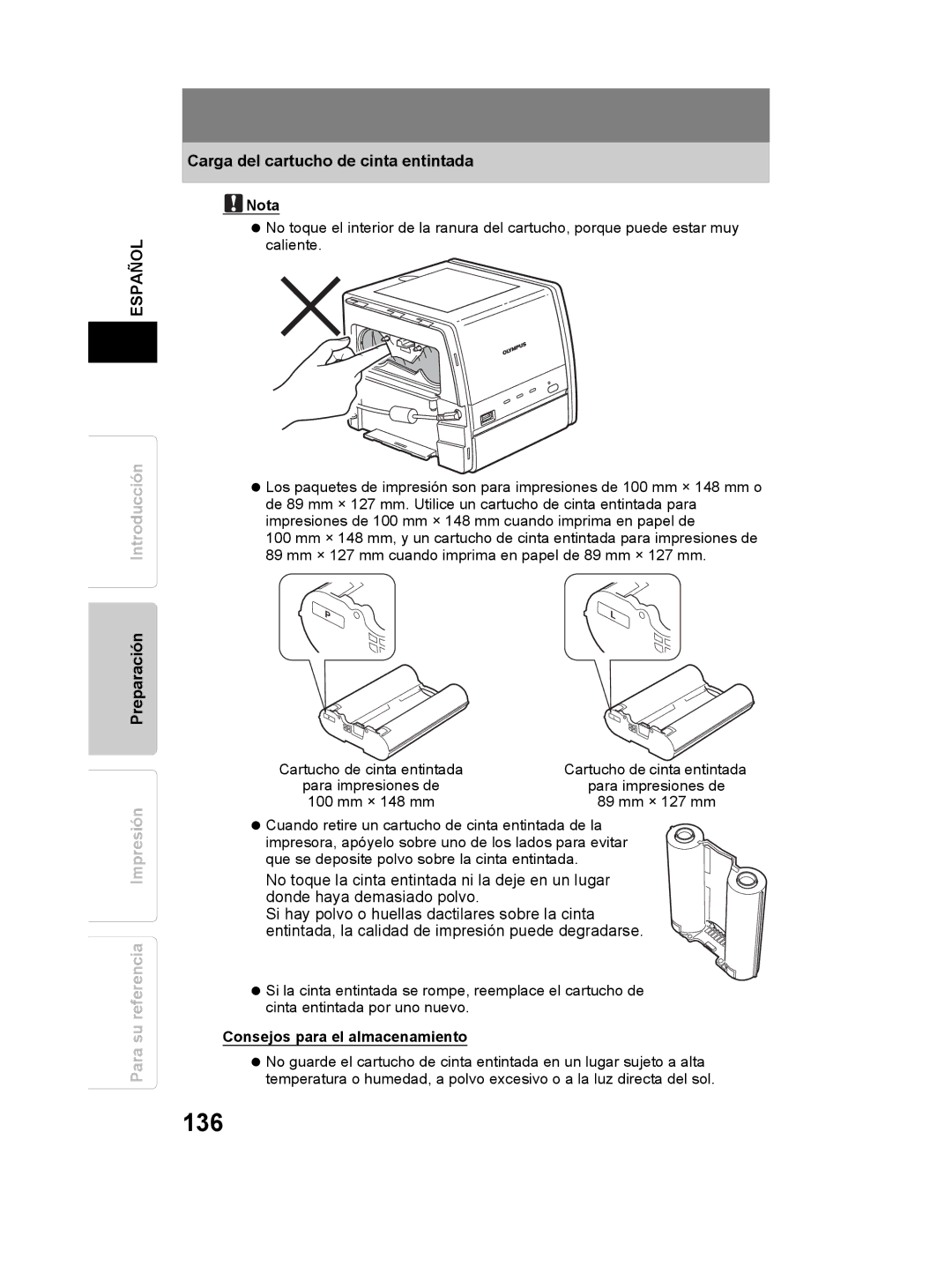 Olympus P-11 instruction manual 136, Consejos para el almacenamiento 