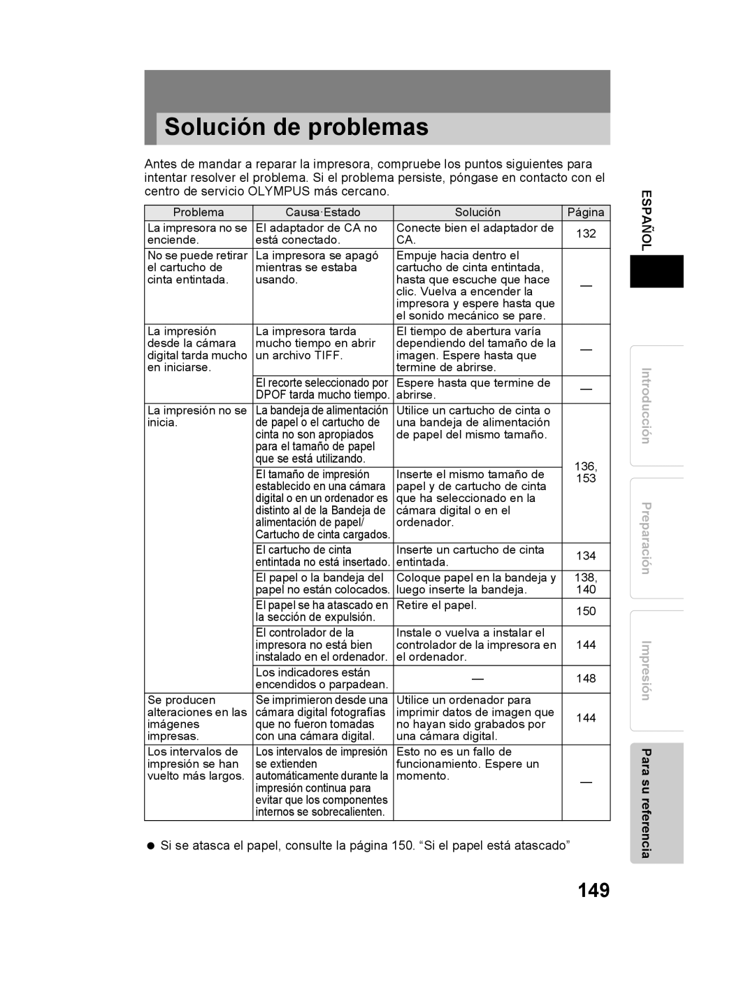 Olympus P-11 instruction manual Solución de problemas, 149, Impresión Para su referencia 