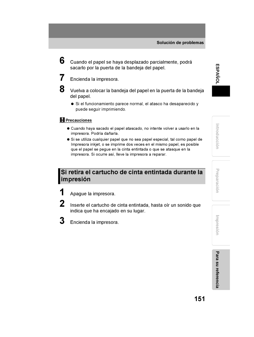 Olympus P-11 instruction manual 151, Precauciones 