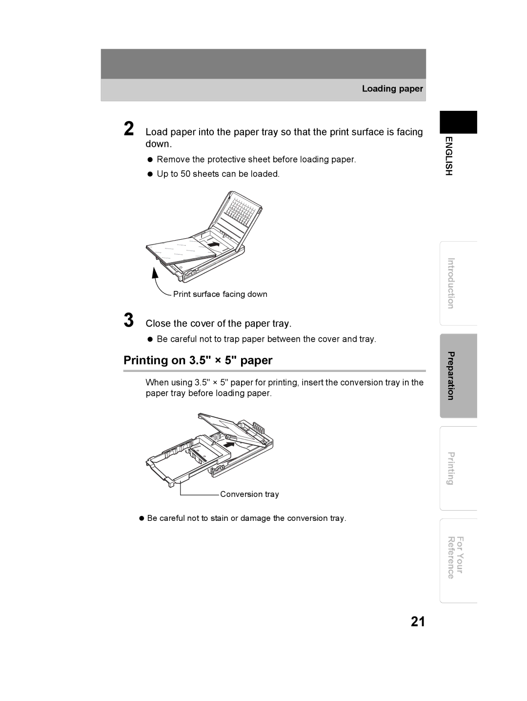 Olympus P-11 instruction manual Printing on 3.5 × 5 paper, Close the cover of the paper tray 