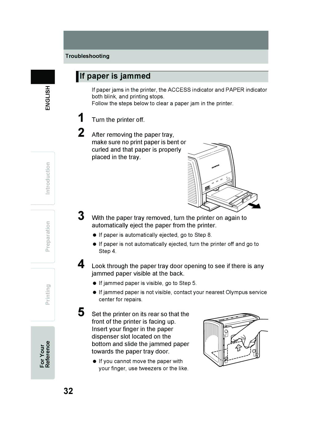 Olympus P-11 instruction manual If paper is jammed, For Your Reference Troubleshooting 