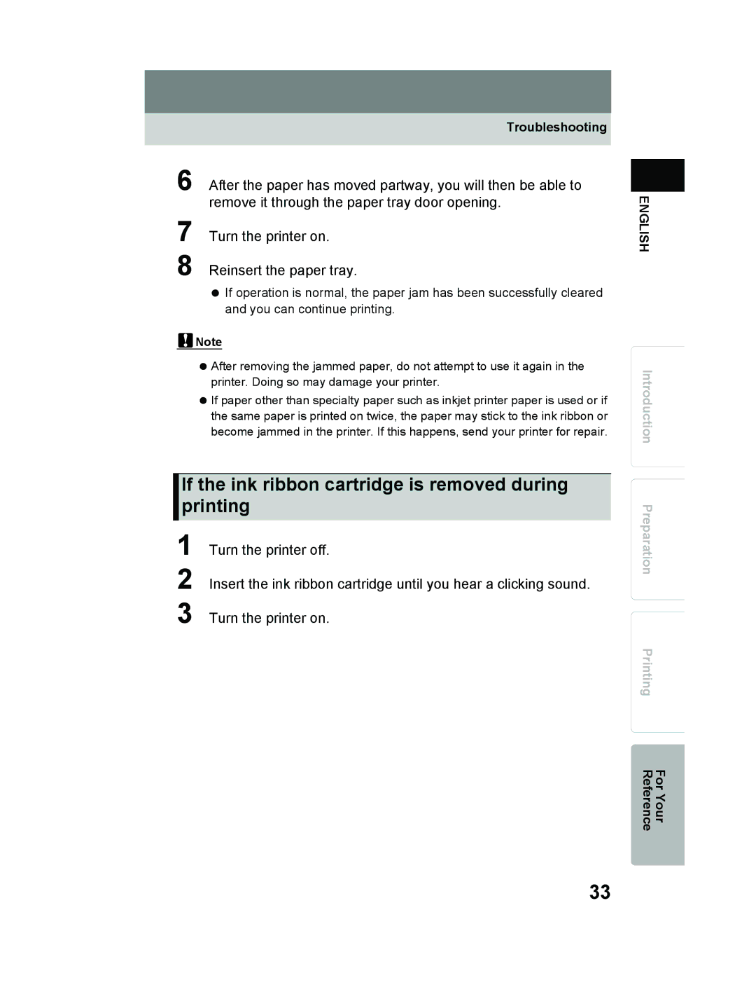 Olympus P-11 instruction manual If the ink ribbon cartridge is removed during printing 