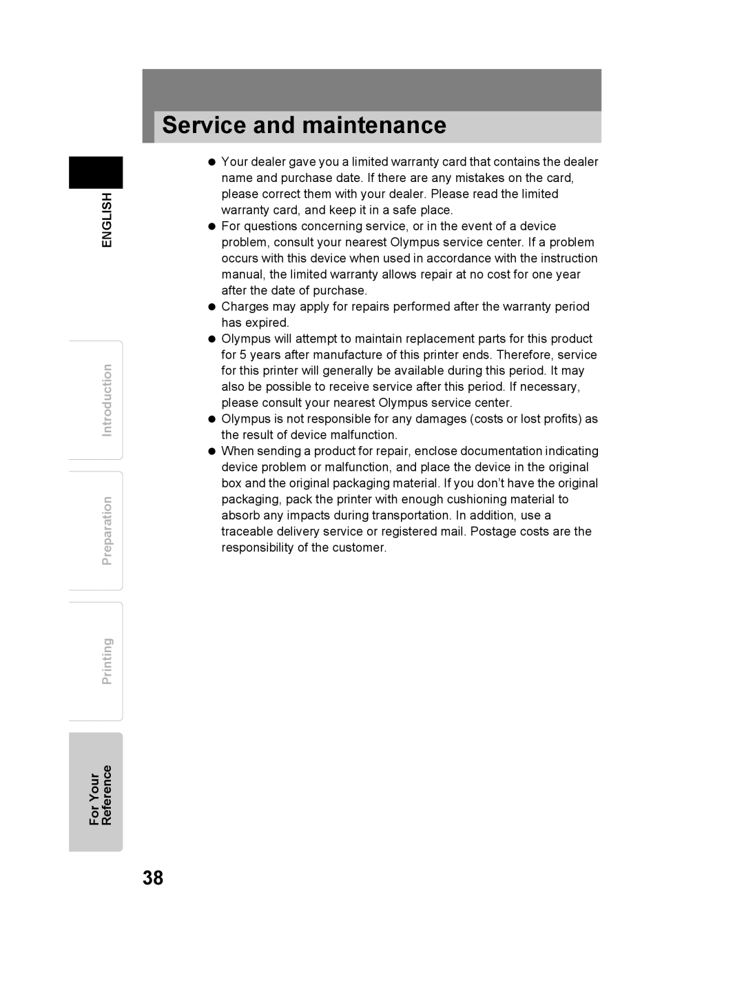 Olympus P-11 instruction manual Service and maintenance 