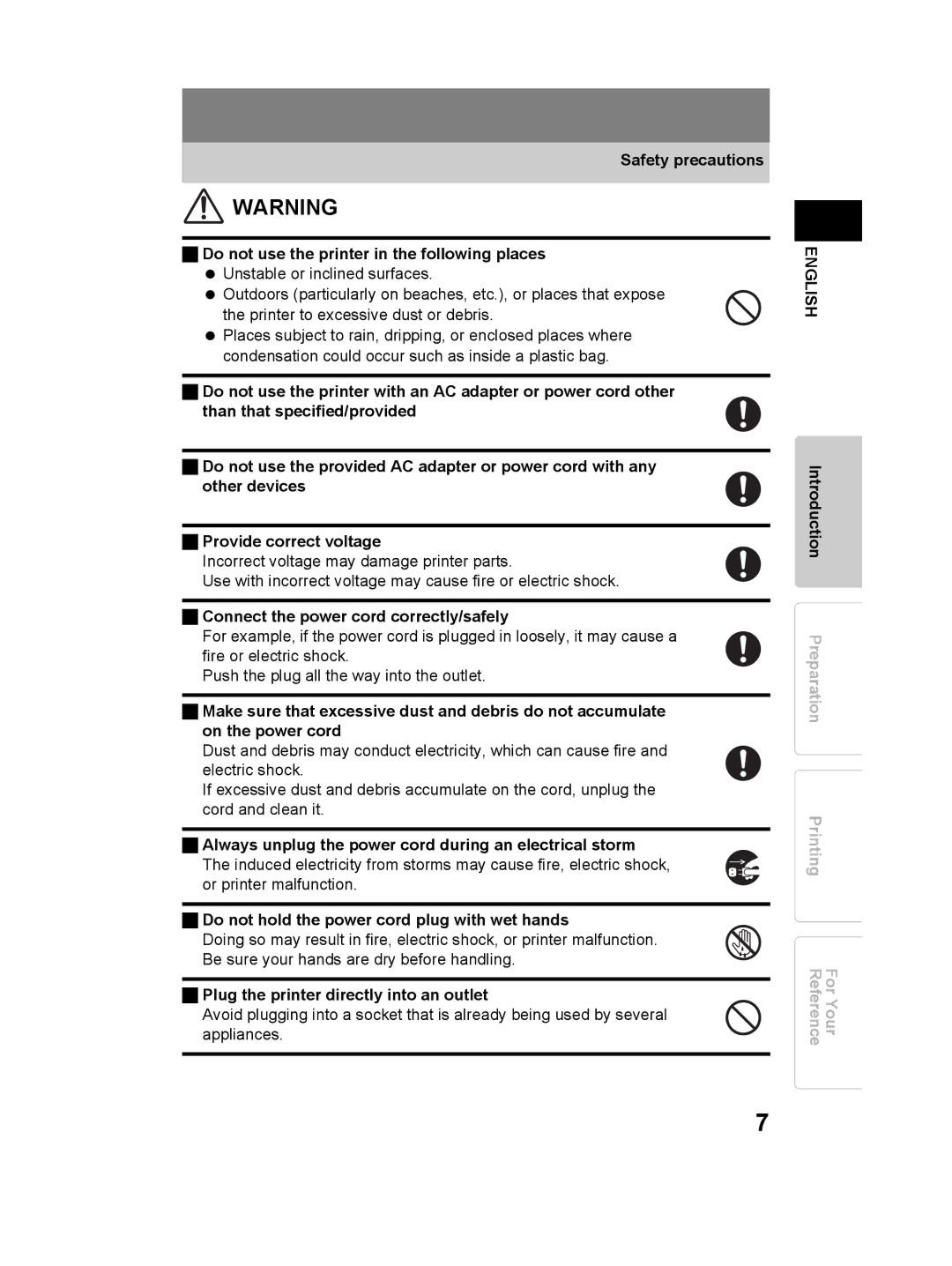 Olympus P-11 instruction manual Connect the power cord correctly/safely, Plug the printer directly into an outlet 