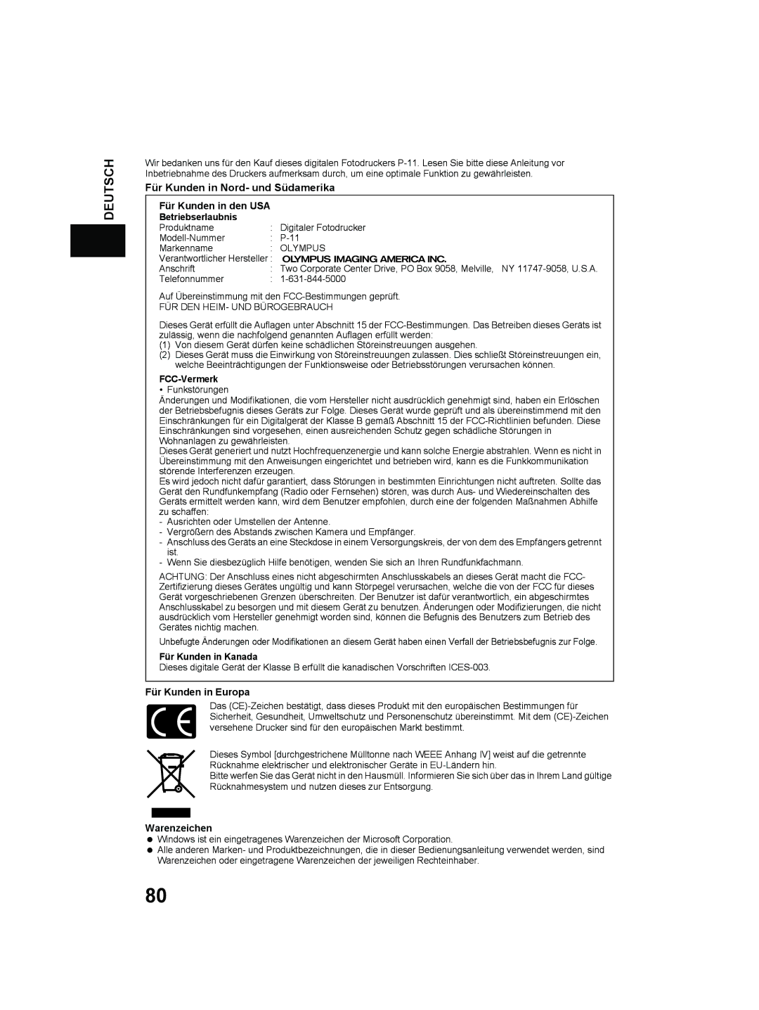 Olympus P-11 instruction manual Deutsch 