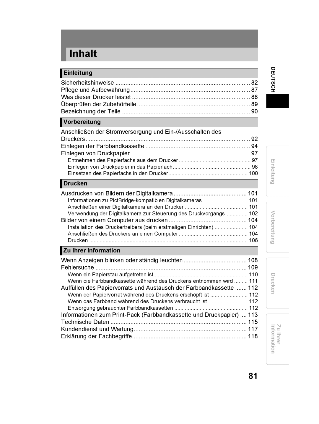 Olympus P-11 instruction manual Inhalt 