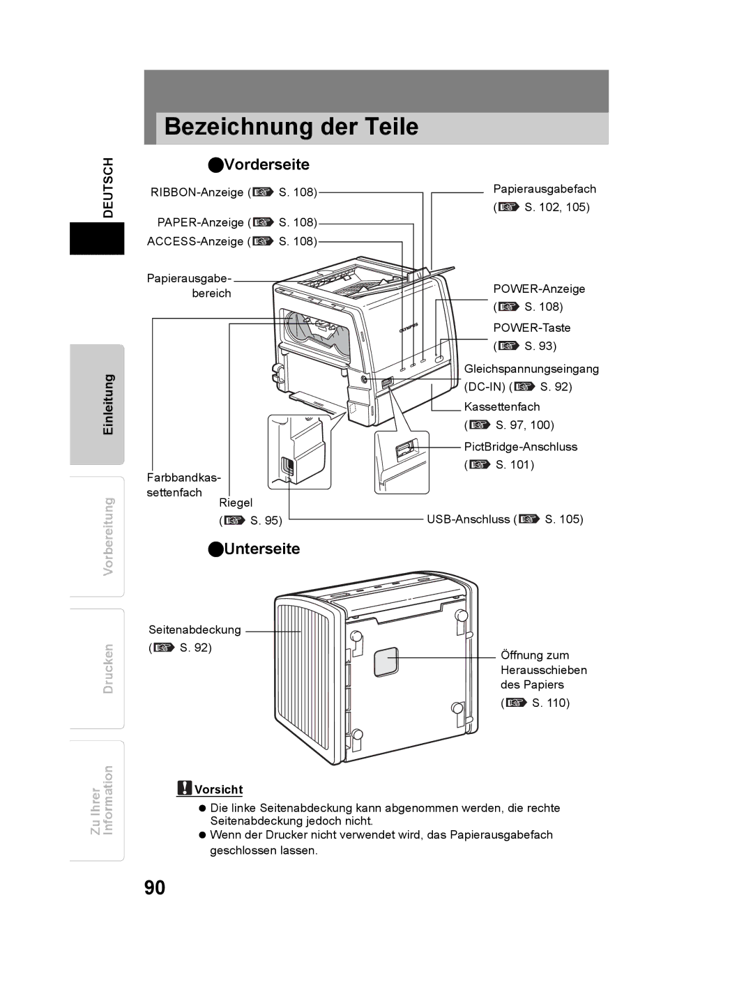 Olympus P-11 instruction manual Bezeichnung der Teile, Vorderseite 