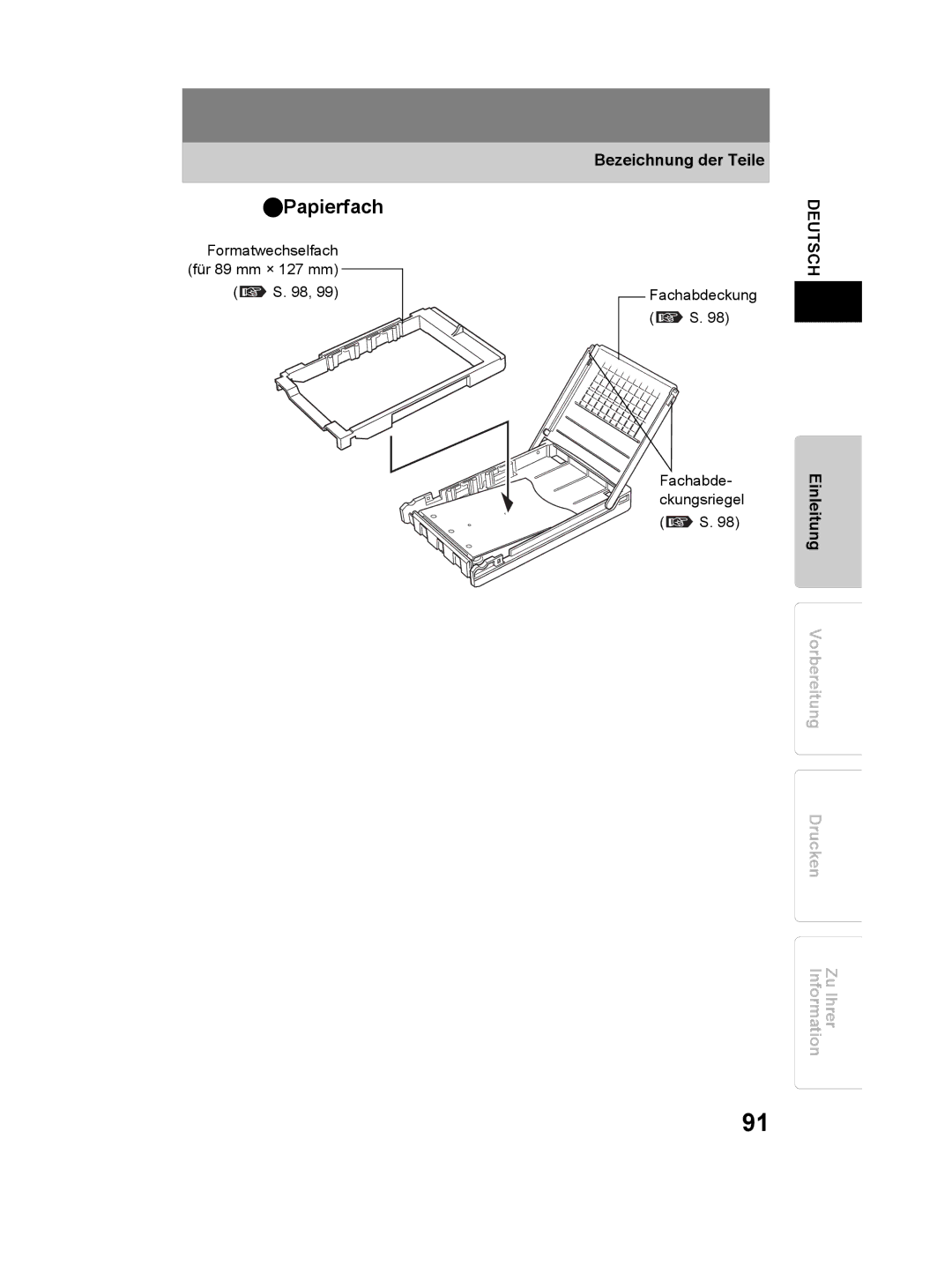 Olympus P-11 instruction manual Papierfach, Bezeichnung der Teile 