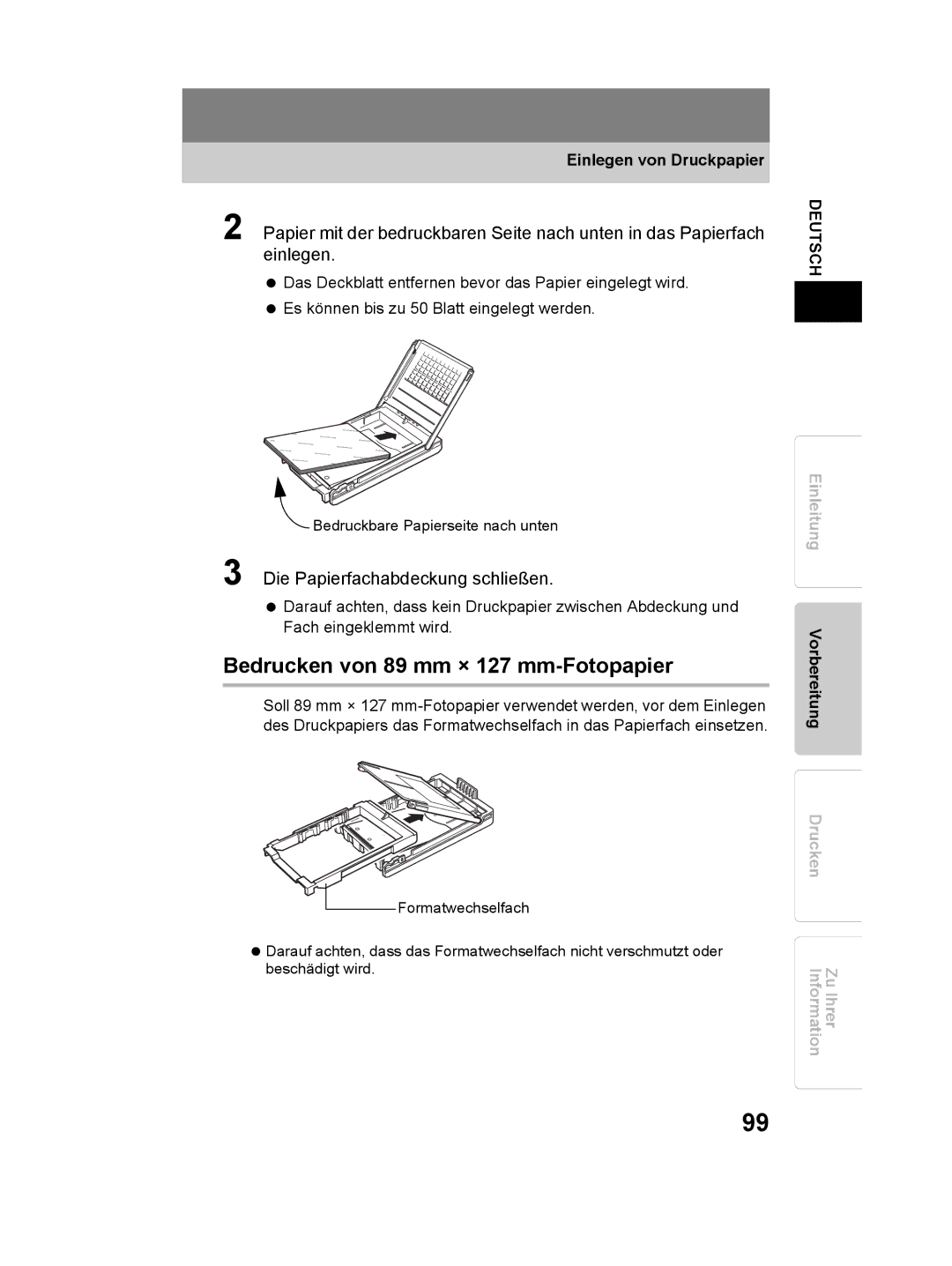 Olympus P-11 instruction manual Bedrucken von 89 mm × 127 mm-Fotopapier, Die Papierfachabdeckung schließen 